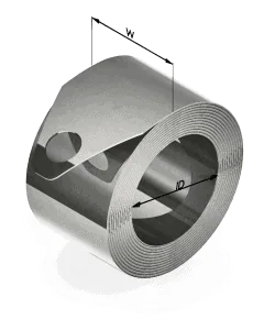 Constant Force Spring lined drawing showing width and diameter.