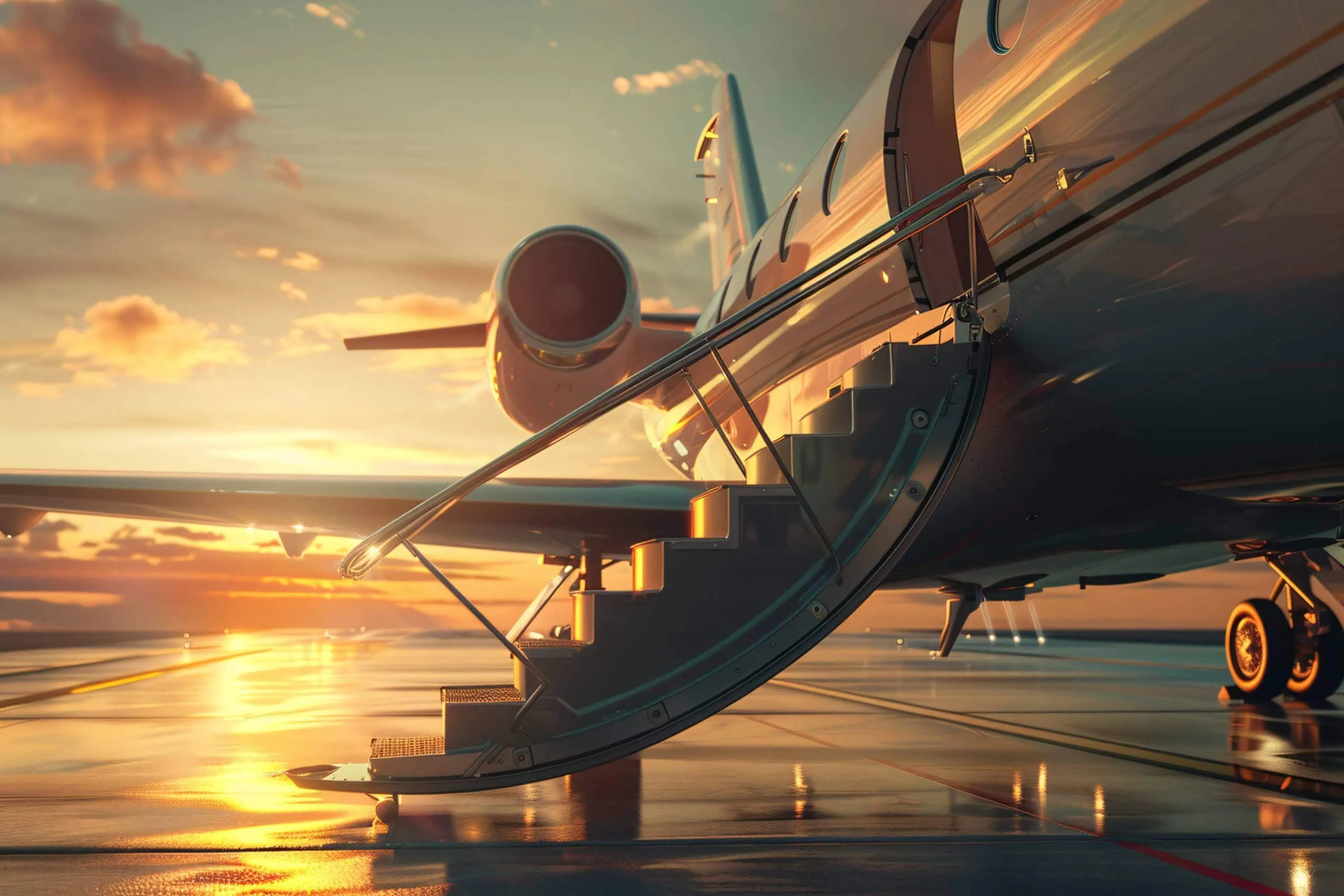 An open airplane door at sunset, highlighting the role of constant force springs in smooth and controlled door operation. As the sun sets, precision engineering takes flight—constant force springs ensure smooth and reliable airplane door operation for safety and ease.
