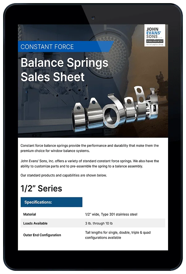 Constant Force Balance Springs Sales Sheet 