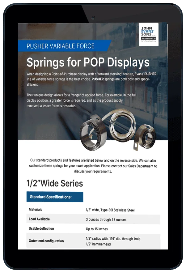 Pusher Variable Force Springs for POP Displays