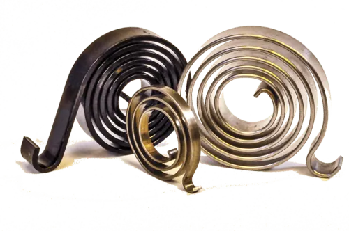 Three spiral torsion Springs on white background.