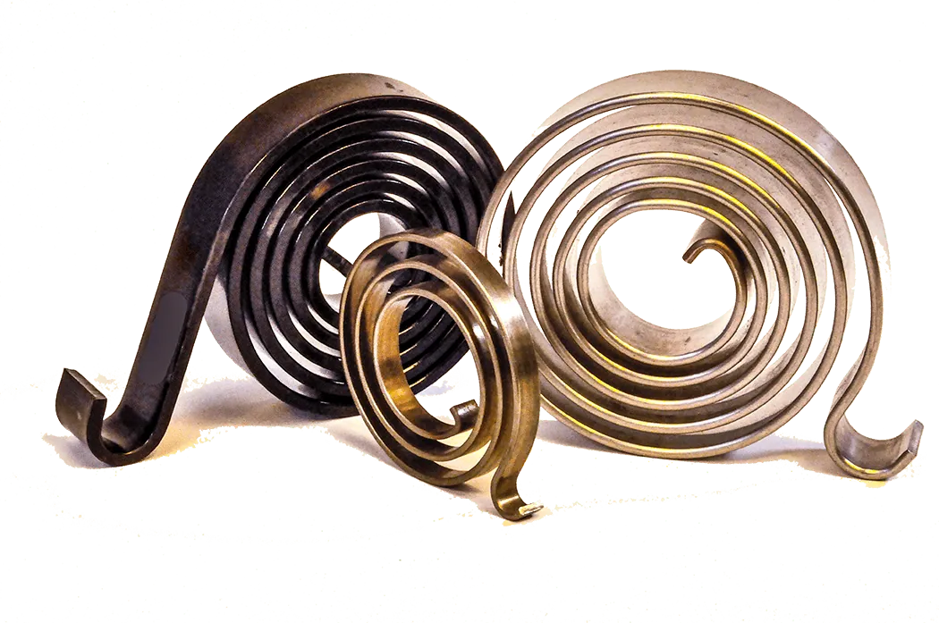 Three spiral torsion Springs on white background.